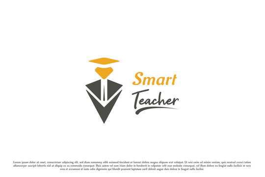 Education teacher college logo design illustration. Simple flat silhouettes of people working profession school lecturer teacher gown academy. Concept smart template simple modern subtle quiet mature.