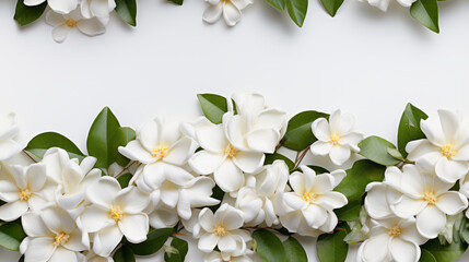 White jasmine flowers on a white frame background.