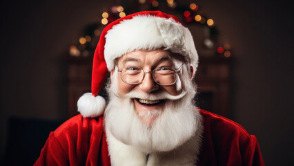 Naklejka premium Santa Claus snaps a selfie in a gorgeously adorned Christmas apartment, spreading holiday cheer