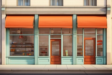 Exterior of a shop with horizontal empty windows suitable for your own store pro. Generative AI