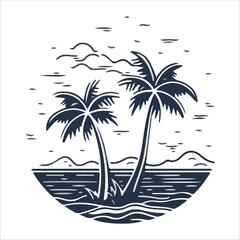 Fototapeta na wymiar an island with palms and the sea