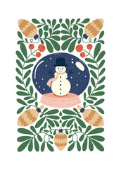 Merry Christmas and Happy New Year illustration. Modern trendy Matisse minimal style. Hand drawn design for wallpaper, wall decor, print, postcard, cover, template, banner.