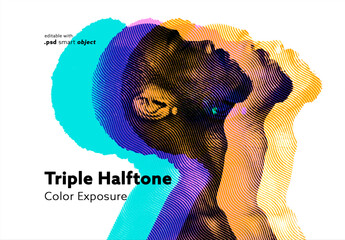 Triple Halftone Color Exposure	 - obrazy, fototapety, plakaty
