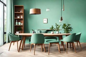 modern dining room with furniture in green theme