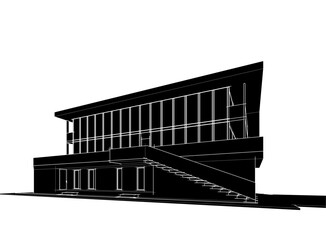 Modern building architectural sketch vector illustration
