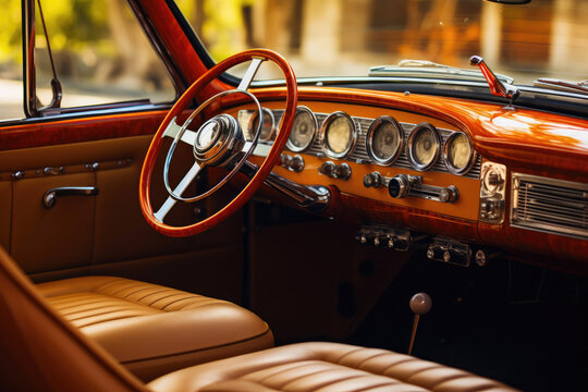 Fototapeta A Glimpse into the Past: Vintage Car Interior