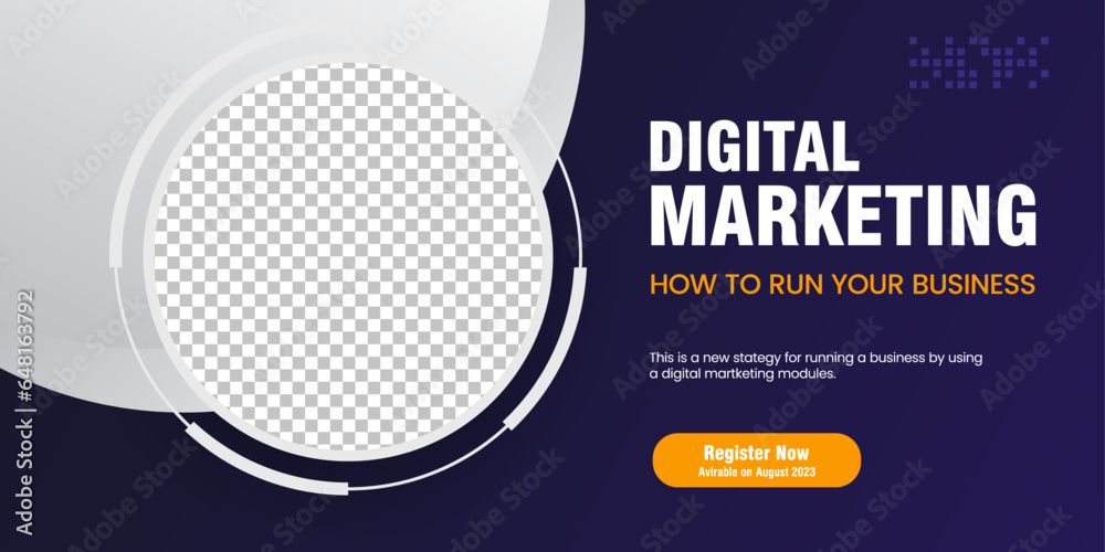 Wall mural Abstract curve banner design with black and white background. Digital marketing concept webinar horizontal banner, yellow and dark blue abstract curve template
