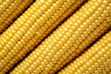 Ripe corn cobs, background. Top view.