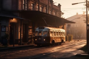 vintage bus standing on the street in winter