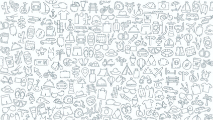 travelling doodle line icon background. Travel Doodle Icons.