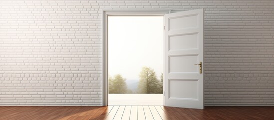 Success concept depicted by a ed white brick wall with an open door
