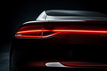 Close-up of rear LED light on a modern car against a dark background. Generative AI