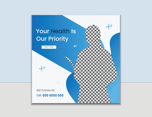 Professional medical healthcare service social media post square design. Clinic or hospital digital marketing banner for web.health business promotion banner for doctor & dentist social media post

