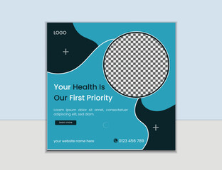 Professional medical healthcare service social media post square design. Clinic or hospital digital marketing banner for web.health business promotion banner for doctor & dentist social media post