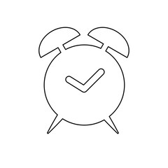 A large black outline alarm clock symbol on the center. Vector illustration on white background