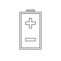 A large black outline battery symbol on the center. Vector illustration on white background