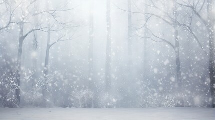  a snowy scene with trees and snow falling from the sky.  generative ai