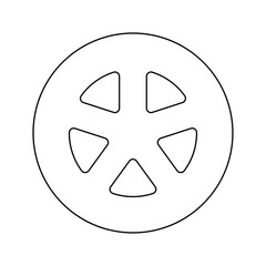 A large black outline car wheel symbol on the center. Vector illustration on white background