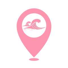pink sea waves and ocean waves location icon