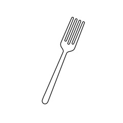 A large black outline fork on the center. Vector illustration on white background