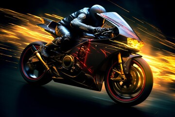 Motorcycle in motion on Road, Thunder, sports Bike, Motogp, smoke, Rider, Riding, night view