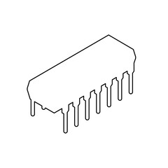 A large black outline integrated circuit symbol on the center. Vector illustration on white background