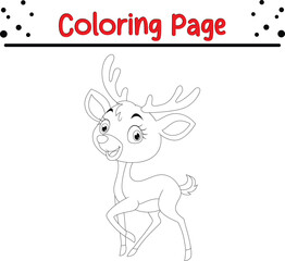 Obraz na płótnie Canvas Christmas deer Coloring page for kids. Merry Christmas Black and white vector illustration for coloring book.