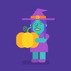 Cute witch holding pumpkin