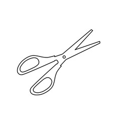 A large black outline scissors symbol on the center. Vector illustration on white background