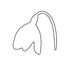 A large black outline snowdrop on the center. Vector illustration on white background