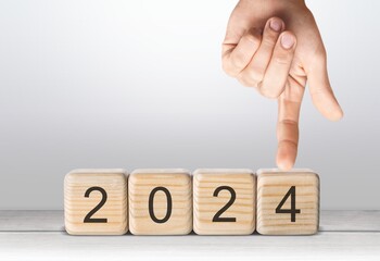 Set of wooden cube blocks on office desk