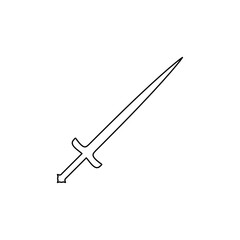 A large black outline sword symbol on the center. Vector illustration on white background