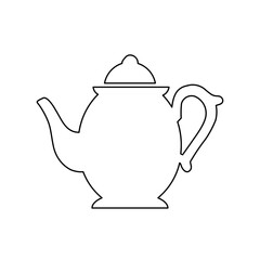 A large black outline teapot on the center. Illustration on transparent background