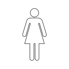 A large black outline woman symbol on the center. Vector illustration on white background