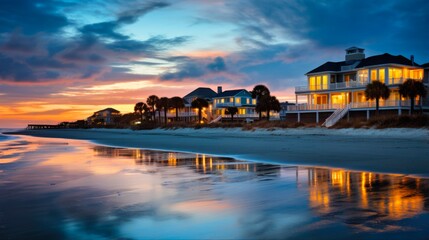 Beach House Vacation in the Grand Strand: Coastal Getaway in Pawleys Island featuring Natural Tidal Marsh and Waves of South Carolina Beaches - obrazy, fototapety, plakaty