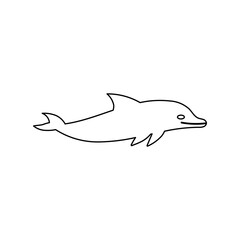 A large black outline dolphin symbol on the center. Illustration on transparent background
