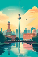Berlin retro travel poster with TV tower