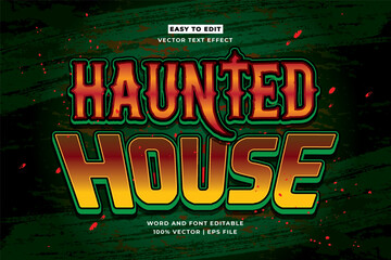 Naklejka na ściany i meble Halloween Haunted House editable text effect 3d cartoon template vector design style. Green and black background