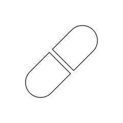 A large black outline medical capsule symbol on the center. Vector illustration on white background