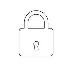A large black outline padlock symbol on the center. Illustration on transparent background