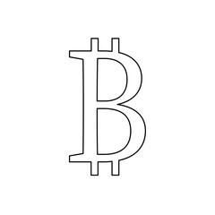 A large black outline bitcoin symbol on the center. Vector illustration on white background