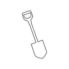 A large black outline shovel symbol on the center. Illustration on transparent background