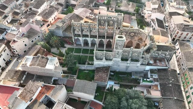 Aerial view Church Iglesia Nova, Son Servera, arta, Mallorca, Balearic Islands, Spain