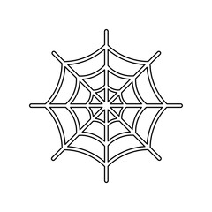 A large black outline spider web symbol on the center. Vector illustration on white background