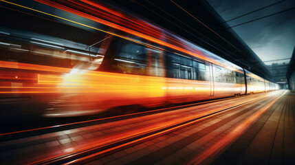 Fototapeta na wymiar Moving high-speed train. Transport, travelling, logistics, and tourism concept