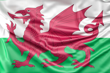 Ruffled Flag of Wales. 3D Rendering