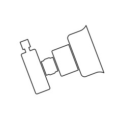 A large black outline camera symbol on the center. Illustration on transparent background