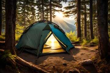 A tent for camping in a scenic hiking location