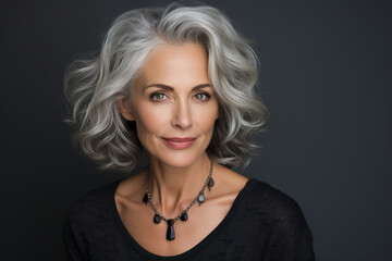 Generative Ai illustration of aged charming woman model amazing appearance