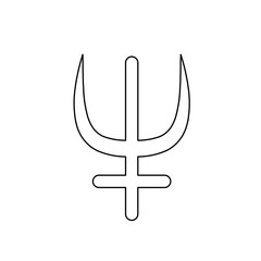 A large black outline astrological neptune symbol on the center. Vector illustration on white background